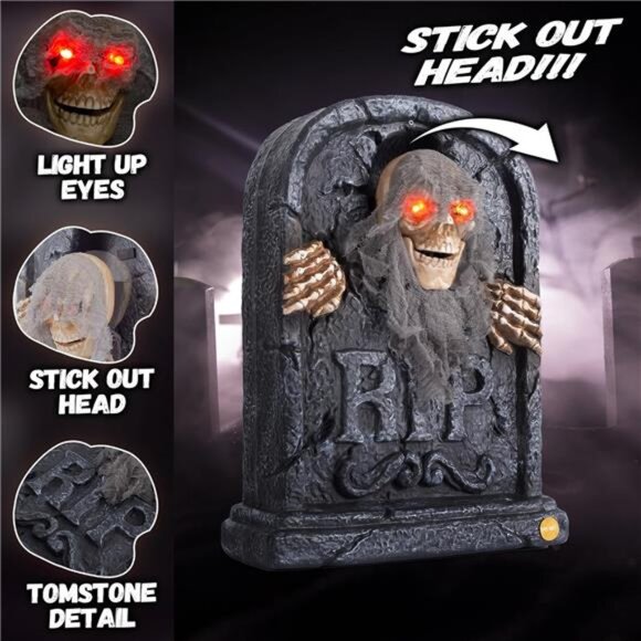 Halloween Animatronic Zombie Tombstone Animated Skeleton Decorations - Sensor - Picture 3 of 7